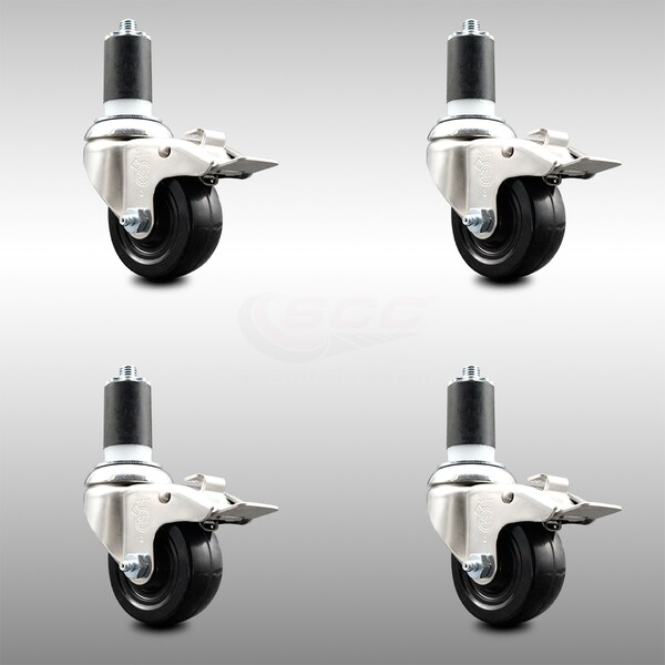 Service Caster 3 Inch 316SS Soft Rubber Swivel 1-1/2 Inch Expanding Stem Caster Set Lock Brake SCC-SS316TTLEX20S314-SRS-112-4 - main